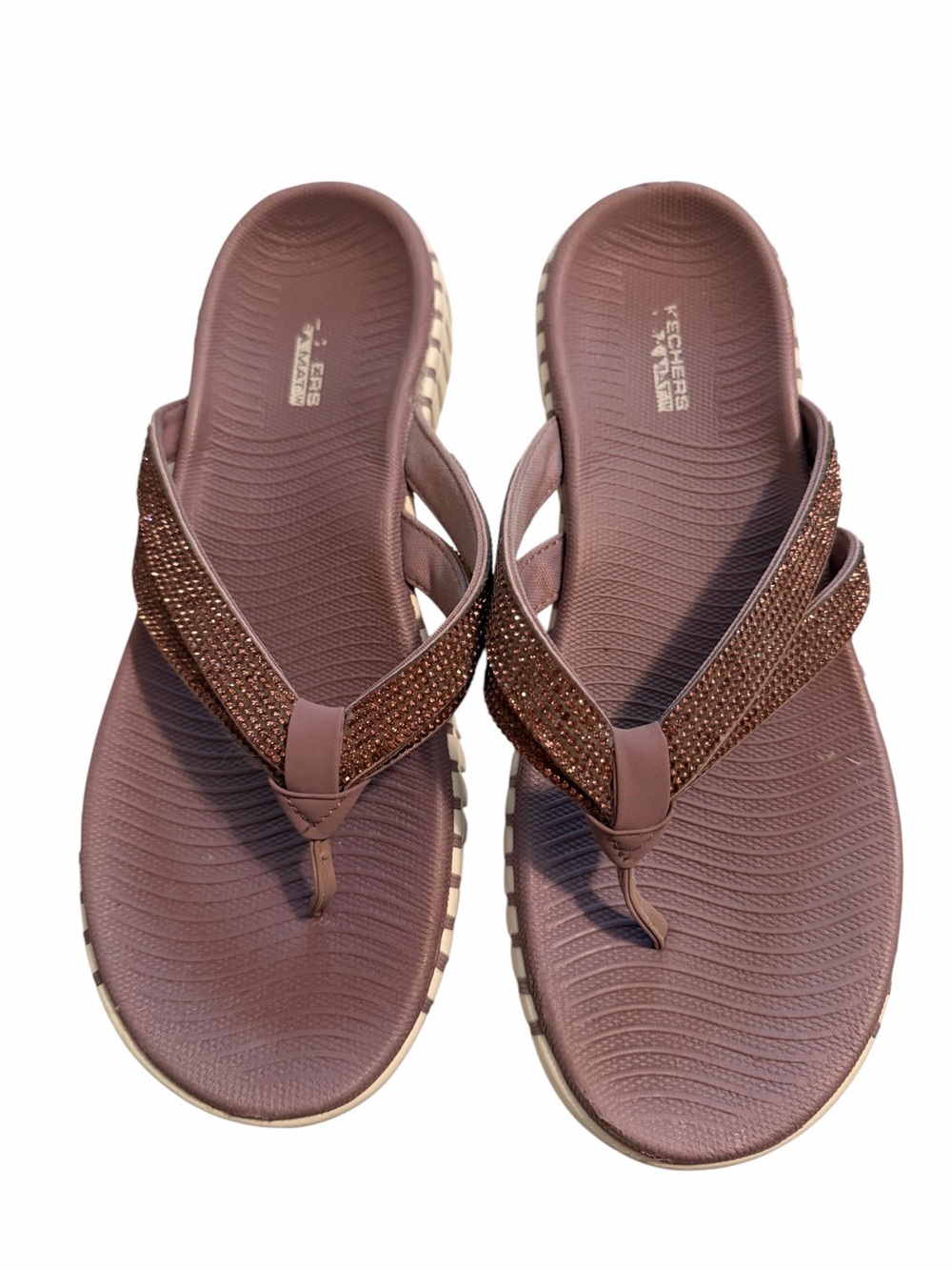 Skechers GOwalk Smart Shimmer Thong Sandals Mauve Pink Size 8 Sparkle Comfort - Picture 4 of 6